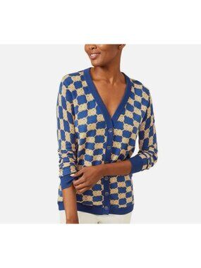 J. McLaughlin Kristyn V-neck Gold Heraldic Knot Chain Print Cardigan Sweater S